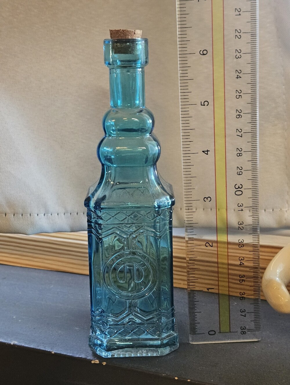 Aqua Blue Decorative Glass Bottle with Cork